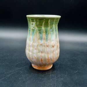 Art Pottery Crystalline Drip Glaze Vase 5 Inch Green Beige Crystal Ceramic